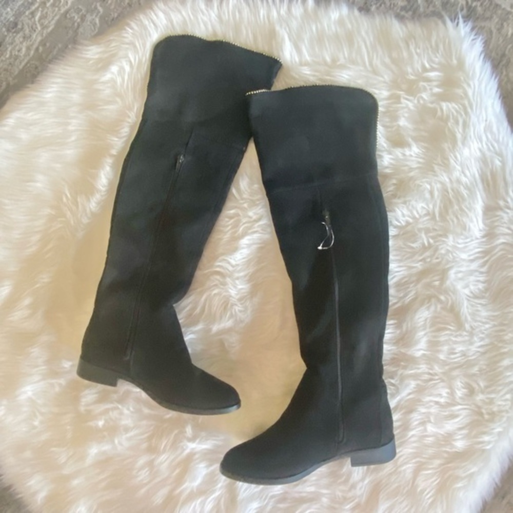 XOXO Tristen black over the knee boots with beaded detail, Sz. 7